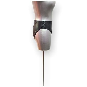 Maggie Barry high waisted vinyl looking black briefs sliver back zipper.